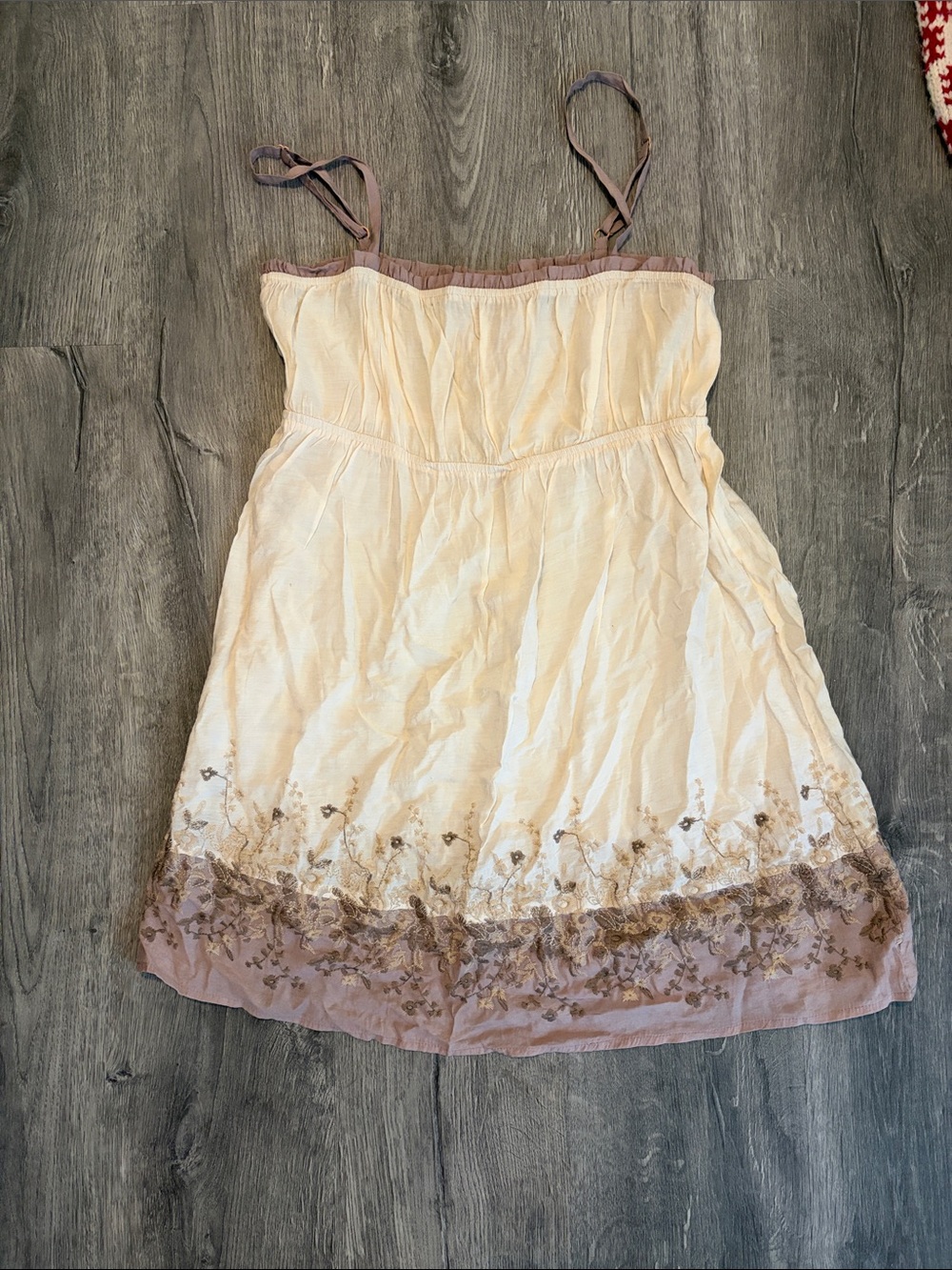 Cream & Dusty Rose Spaghetti Strap Summer Dress